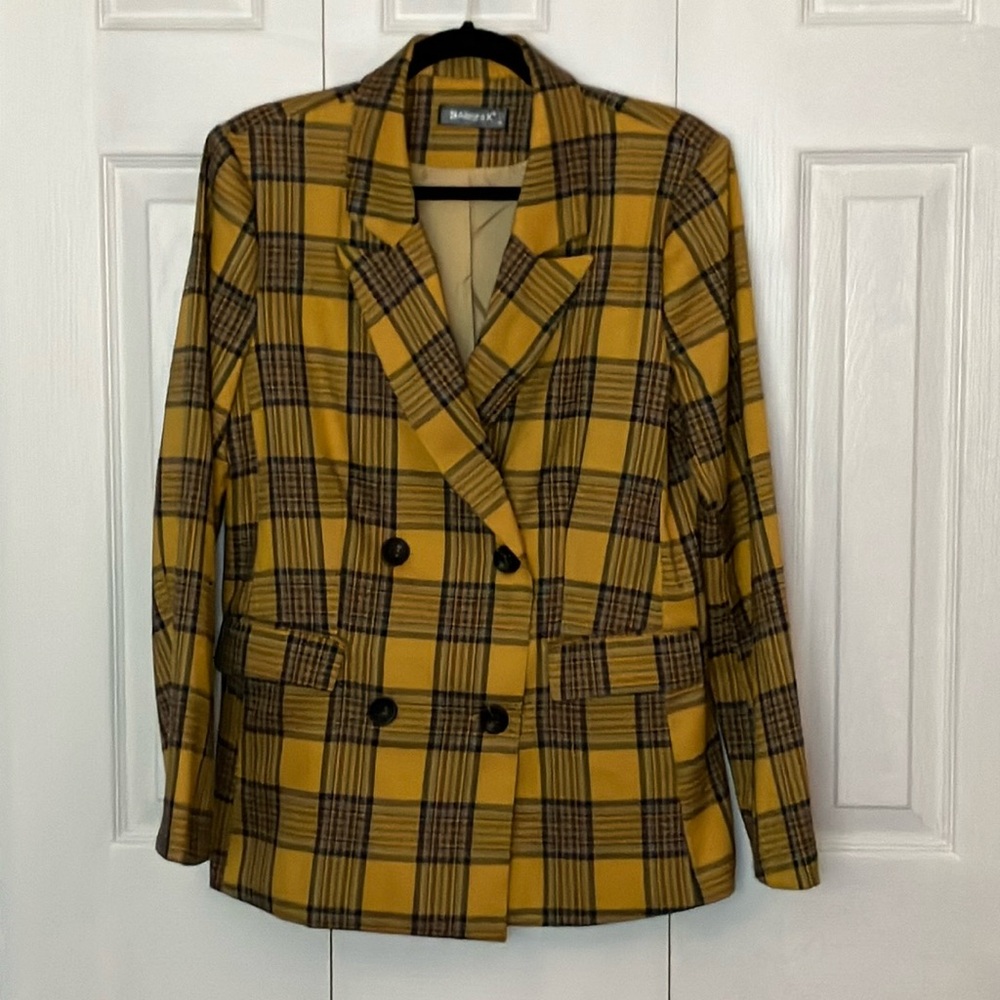 Allegra K Yellow Plaid Women's Blazer